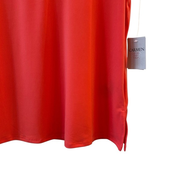 Carmen Marc Valvo Coral V-Neck Sleeveless Top with Gold Details Medium NEW - Picture 2 of 6
